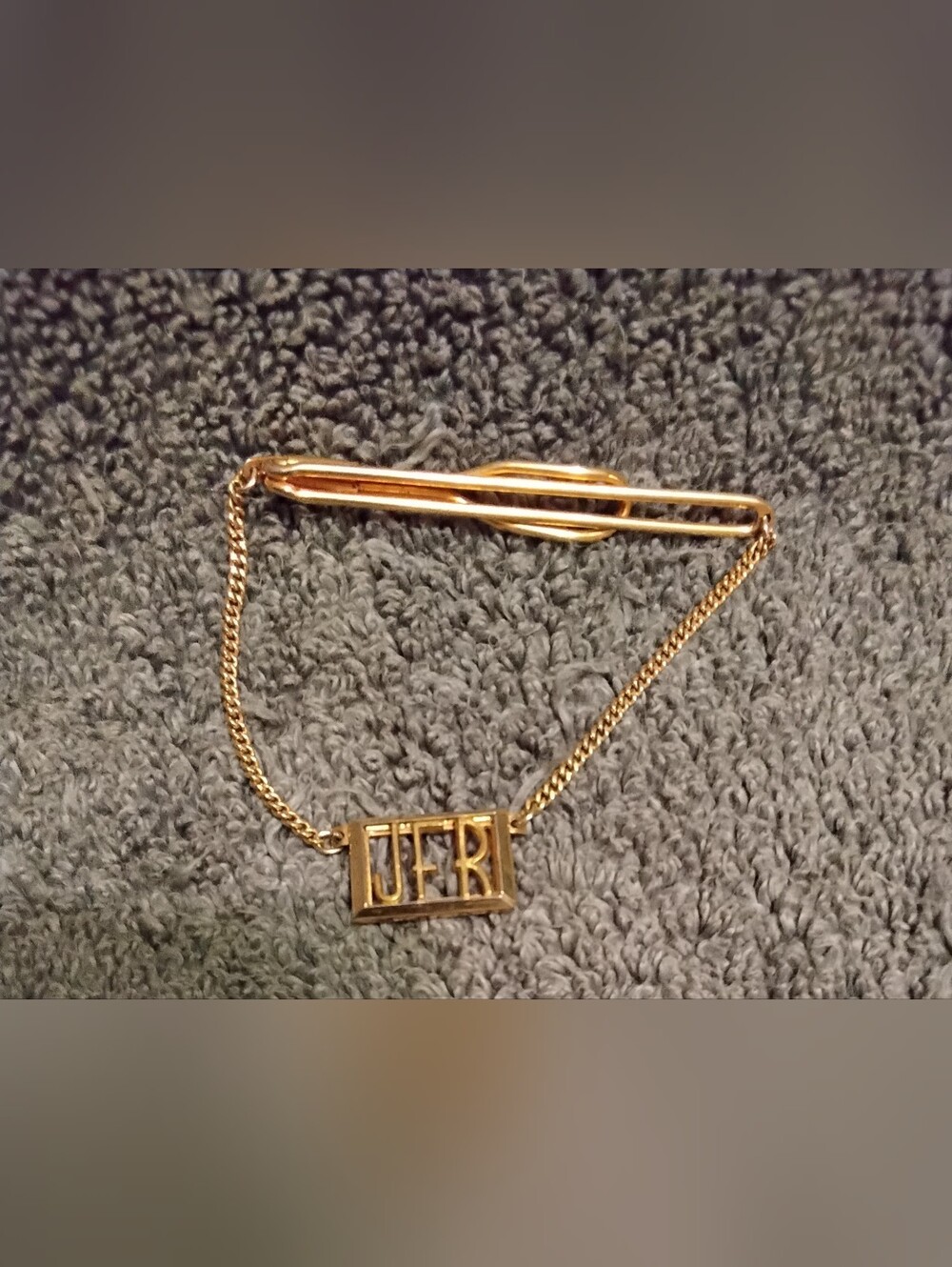 Vintage SwankGold Tone Monogram Tie Bar with Chain - JFR